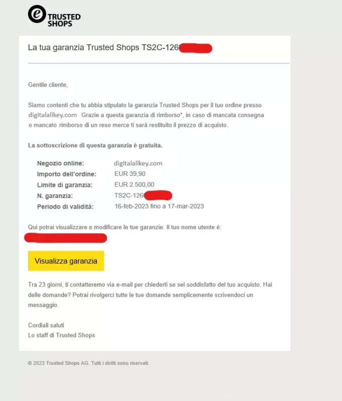 screenshot garanzia italian trustedshops informativa